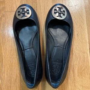 Tory Burch Black Ballet Flats with Silver Logo